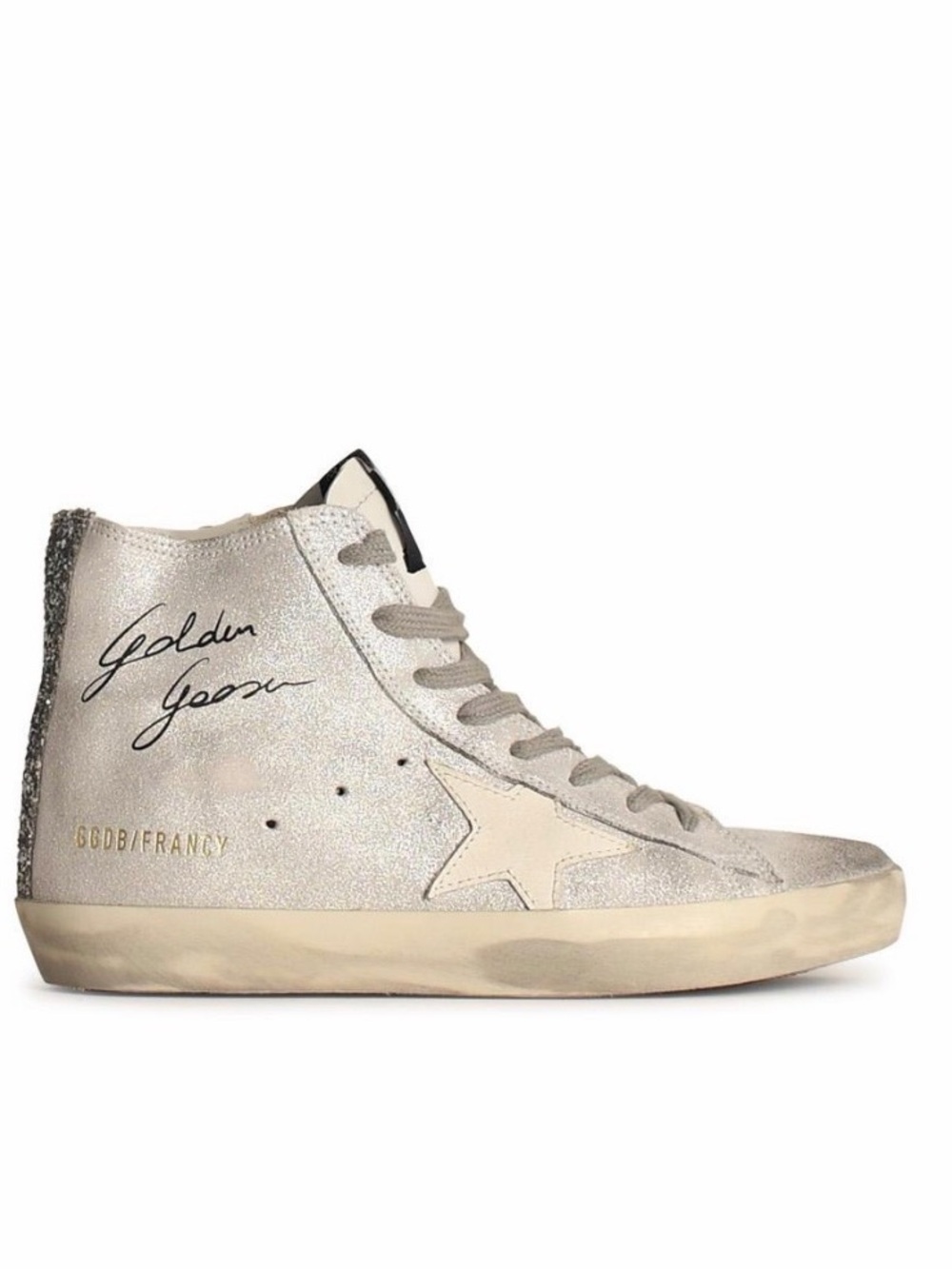 Golden Goose Silver and Cream High-Top Sneaker